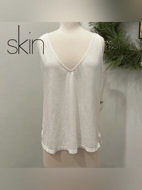 Skin's Deep-V Sleep Cami, Size S, in White Pima Cotton